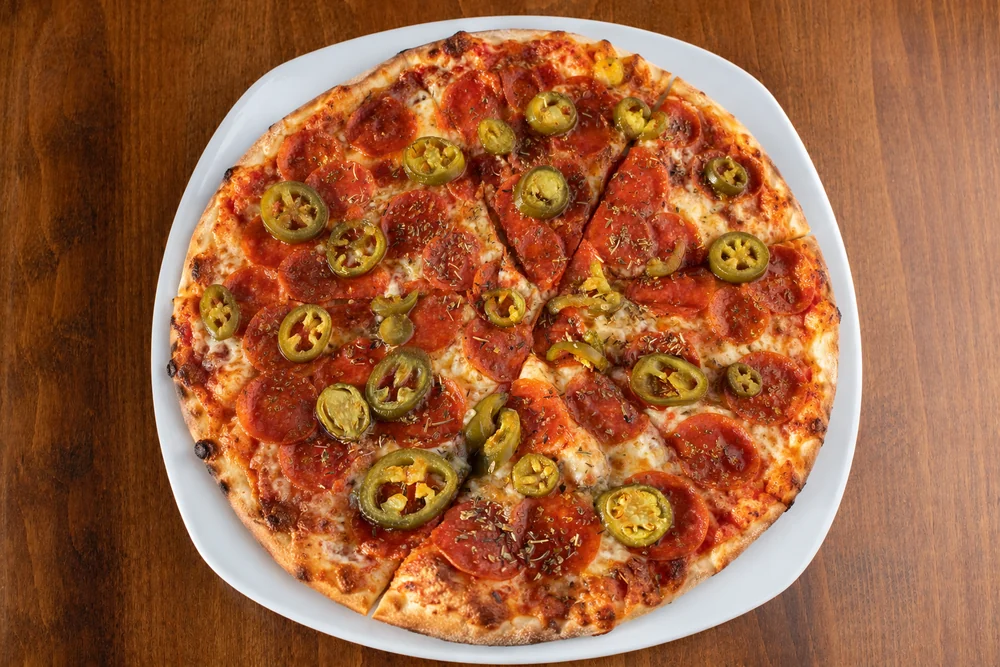 Example rotating pizza selection with pepperoni and jalapenos
